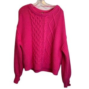 FREE PEOPLE Dream Cable Knit Oversized Sweater Pink Size S Cotton Blend